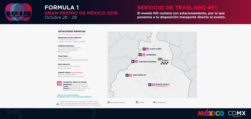 Se da a conocer plan de movilidad para el FORMULA 1 GRAN PREMIO DE MÉXICO 2018™