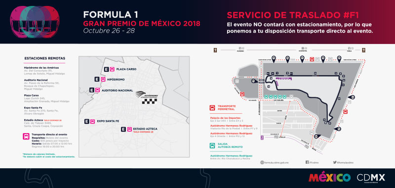 Se da a conocer plan de movilidad para el FORMULA 1 GRAN PREMIO DE MÉXICO 2018™