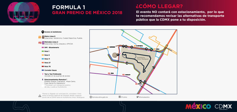 Se da a conocer plan de movilidad para el FORMULA 1 GRAN PREMIO DE MÉXICO 2018™