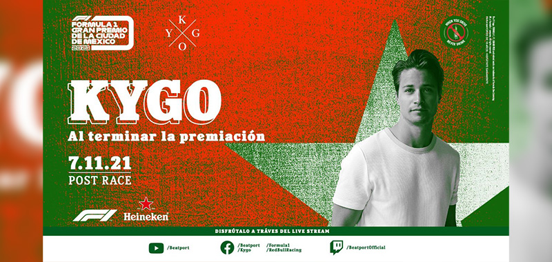 Kygo encenderá el podio del FORMULA 1 GRAN PREMIO DE LA CIUDAD DE MÉXICO 2021 Presentado por Heineken